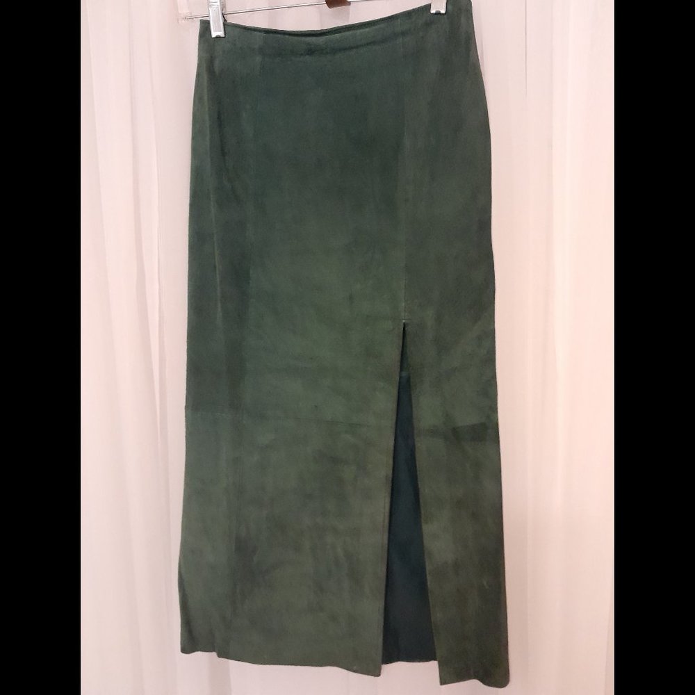Vintage Midi-length Suede Leather Hunter Green Skirt by Spasso